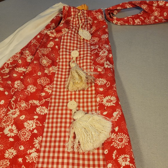 VTG Patchwork Apron Skirt Mark & Fore Small Gingham Floral Tassels Boho Cottage - Picture 5 of 10